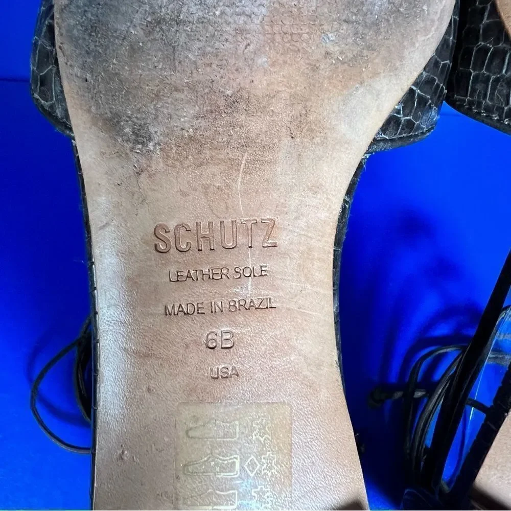 SCHUTZ Womens Neida Grey Crocodile Point Toe D'Orsay Leather Lace Up‎ Flats 6B